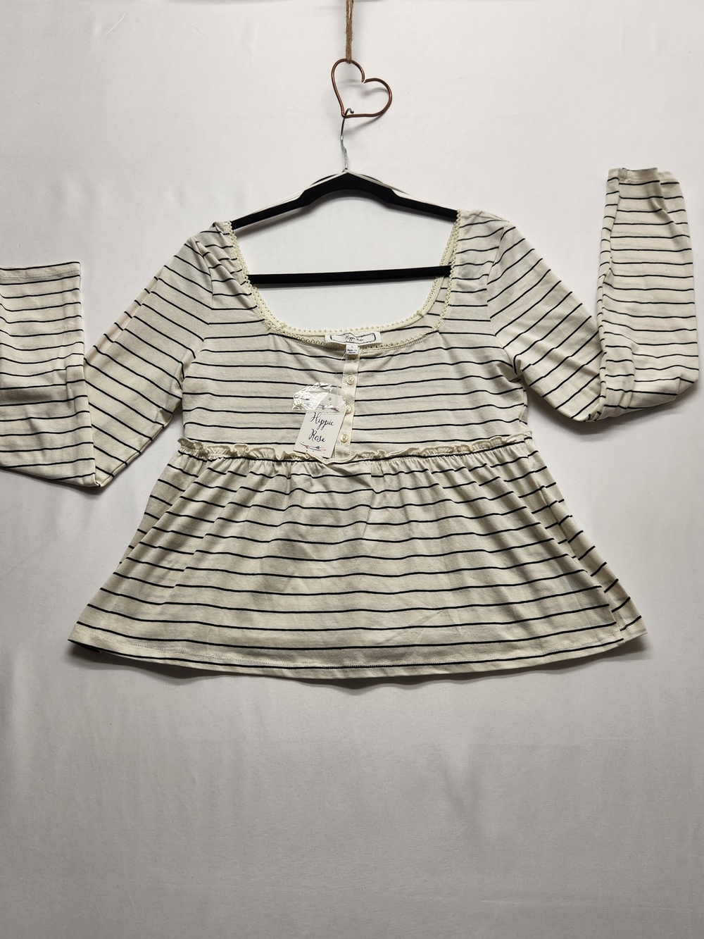 ⭐️NWT Hippie Rose Striped Babydoll Top L Juniors Fits Womens M Knit Long Sleeve